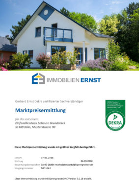 Immobilien Ernst erstellt Dekra zertifizierte Bewertungen für den korrekten Verkaufspreis Ihrer Immobilie in Köln egal ob im Sachwertverfahren Vergleichswertverfahren Ertragswertverfahren