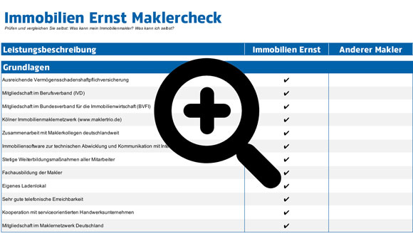 Maklervergleich und Check für Immobilieneigentümer in Köln welche Leistungen werden erbracht, hier haben Eigentümer eine Übersicht über die erbrachten Leistungen und können individuell vergleichen und auswählen wer der richtige ist